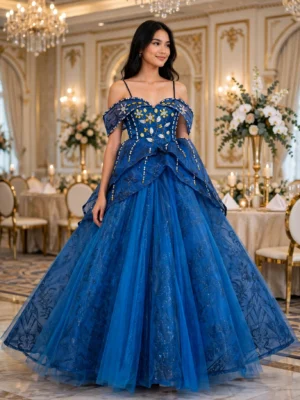 Blue off-shoulder ball gown BG0006 - wholesale | Canan Gowns