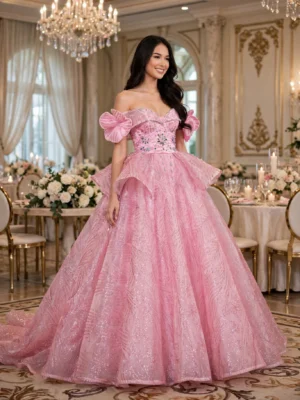 Pink off-shoulder ball gown BG0009 - wholesale | Canan Gowns