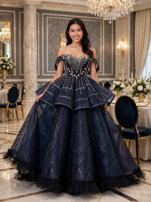 Navy off-shoulder ball gown BG0014 - wholesale | Canan Gowns