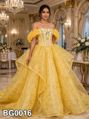 Yellow off-shoulder ball gown BG0016 - wholesale | Canan Gowns