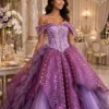 Purple off-shoulder ball gown BG0020 - wholesale | Canan Gowns