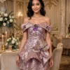 Pink floral sequin off-shoulder cocktail dress CT0003 - wholesale | Canan Gowns