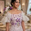 Pink floral sequin off-shoulder cocktail dress CT0006 - wholesale | Canan Gowns