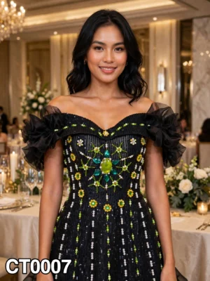 Black sequin off-shoulder cocktail dress CT0007 - wholesale | Canan Gowns