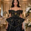 Black beaded off-shoulder peplum cocktail dress CT0010 - wholesale | Canan Gowns