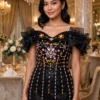 Black beaded off-shoulder cocktail dress CT0012 - wholesale | Canan Gowns