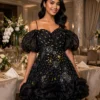 Black beaded off-shoulder cocktail dress CT0013 - wholesale | Canan Gowns