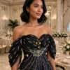 Black beaded off-shoulder cocktail dress CT0014 - wholesale | Canan Gowns