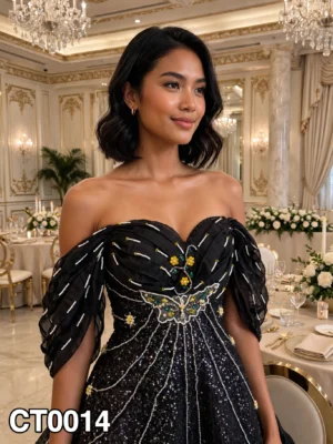 Black beaded off-shoulder cocktail dress CT0014 - wholesale | Canan Gowns
