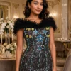 Black sequin off-shoulder cocktail dress CT0016 - wholesale | Canan Gowns