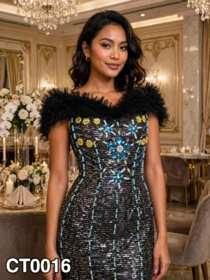 Black sequin off-shoulder cocktail dress CT0016 - wholesale | Canan Gowns