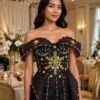 Black beaded off-shoulder cocktail dress CT0019 - wholesale | Canan Gowns