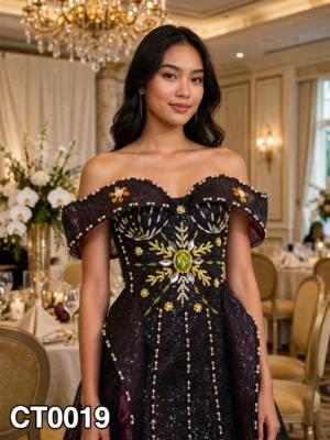 Black beaded off-shoulder cocktail dress CT0019 - wholesale | Canan Gowns
