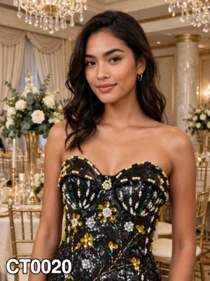 Black sequin strapless cocktail dress CT0020 - wholesale | Canan Gowns