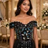 Black sequin off-shoulder cocktail dress CT0021 - wholesale | Canan Gowns