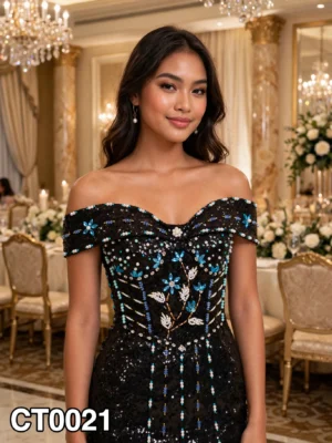 Black sequin off-shoulder cocktail dress CT0021 - wholesale | Canan Gowns