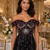 Black beaded off-shoulder cocktail dress CT0022 - wholesale | Canan Gowns
