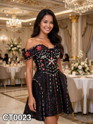 Black sequin off-shoulder cocktail dress CT0023 - wholesale | Canan Gowns