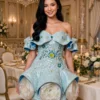 Light blue floral off-shoulder cocktail dress CT0024 - wholesale | Canan Gowns