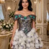 Black sequin floral off-shoulder cocktail dress CT0025 - wholesale | Canan Gowns