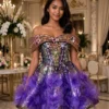 Purple sequin floral off-shoulder cocktail dress CT0027 - wholesale | Canan Gowns