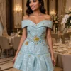 Light blue sequin off-shoulder cocktail dress CT0032 - wholesale | Canan Gowns