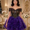 Purple sequin feather off-shoulder cocktail dress CT0037 - wholesale | Canan Gowns