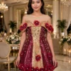 Red sequin floral off-shoulder cocktail dress CT0038 - wholesale | Canan Gowns