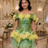 Green sequin floral off-shoulder cocktail dress CT0039 - wholesale | Canan Gowns