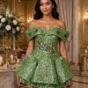 Green sequin off-shoulder cocktail dress CT0040 - wholesale | Canan Gowns
