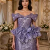 Purple sequin off-shoulder cocktail dress CT0041 - wholesale | Canan Gowns