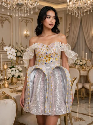 White sequin off-shoulder cocktail dress CT0042 - wholesale | Canan Gowns