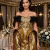Gold sequin off-shoulder cocktail dress CT0044 - wholesale | Canan Gowns