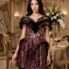 Burgundy sequin feather cocktail dress CT0046 - wholesale | Canan Gowns