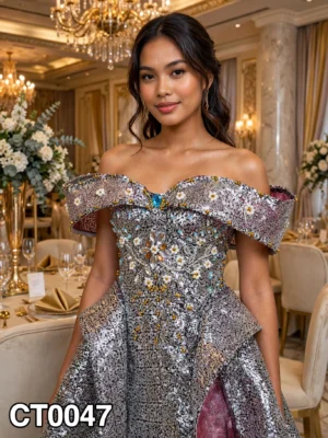 Pink sequin off-shoulder cocktail dress CT0047 - wholesale | Canan Gowns