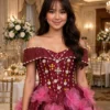 Red sequin feather off-shoulder cocktail dress CT0048 - wholesale | Canan Gowns