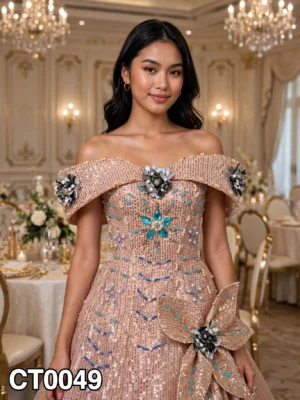 Pink sequin off-shoulder cocktail dress CT0049 - wholesale | Canan Gowns