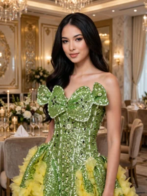 Green sequin floral off-shoulder cocktail dress CT0052 - wholesale | Canan Gowns