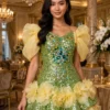Green sequin floral off-shoulder cocktail dress CT0053 - wholesale | Canan Gowns