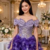 Purple sequin off-shoulder cocktail dress CT0057 - wholesale | Canan Gowns