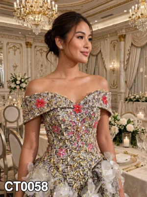 Multicolor sequin floral off-shoulder cocktail dress CT0058 - wholesale | Canan Gowns