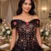 Black sequin floral off-shoulder cocktail dress CT0060 - wholesale | Canan Gowns