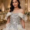 Silver sequin floral off-shoulder cocktail dress CT0062 - wholesale | Canan Gowns