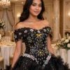 Black sequin floral off-shoulder cocktail dress CT0064 - wholesale | Canan Gowns