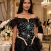 Black sequin feather off-shoulder cocktail dress CT0065 - wholesale | Canan Gowns