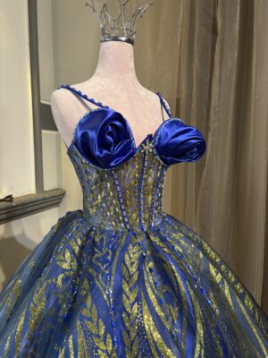 Close-up of beaded bodice with satin rosettes BG0022 - wholesale | Canan Gowns