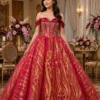 Magenta off-shoulder ball gown with gold embroidery BG0023 - wholesale | Canan Gowns
