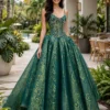 Dark emerald ball gown with gold shimmer pattern BG0024 - wholesale | Canan Gowns