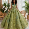 Green ball gown with gold embroidery BG0025 - wholesale | Canan Gowns