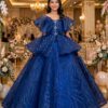 Royal blue ball gown with off-shoulder ruffled neckline BG0027 - wholesale | Canan Gowns